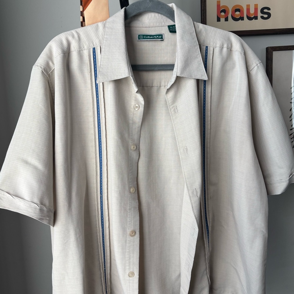 Cubavera Cream Shirt with Blue Stripes